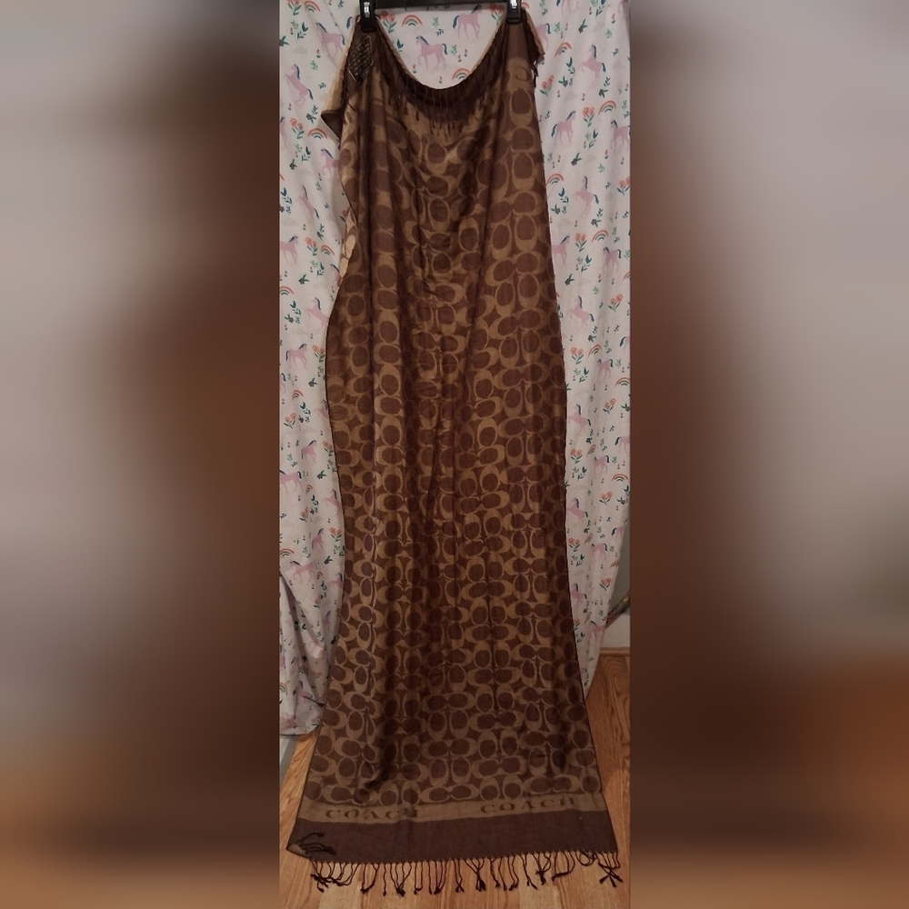 EUC Vintage Y2K Coach Brown & Tan Signature Reversible Merino Wool Scarf Wrap - Picture 7 of 10